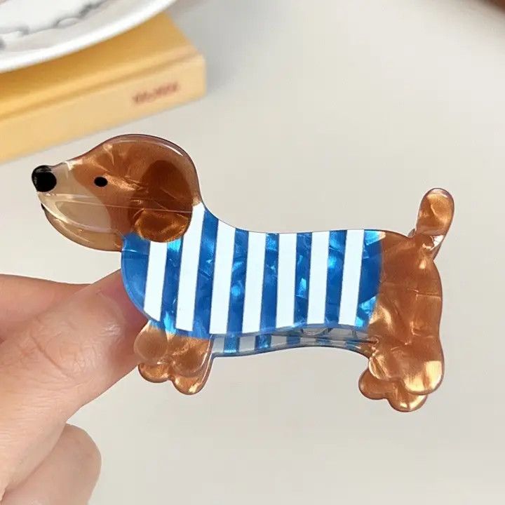 HAIR CLIP BLUE STRIPE DACHSHUND
