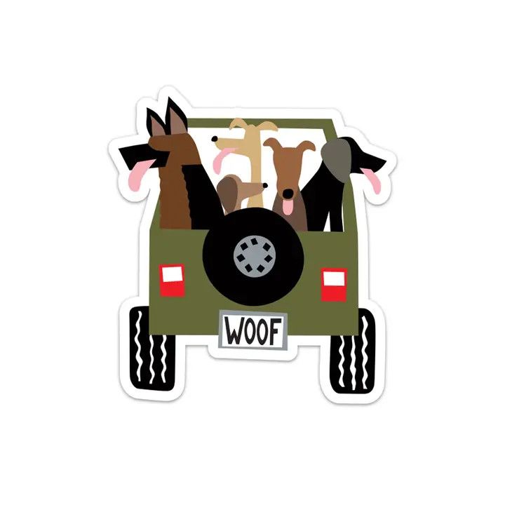 NOVELTY STICKER JEEP FULL OF DOGS