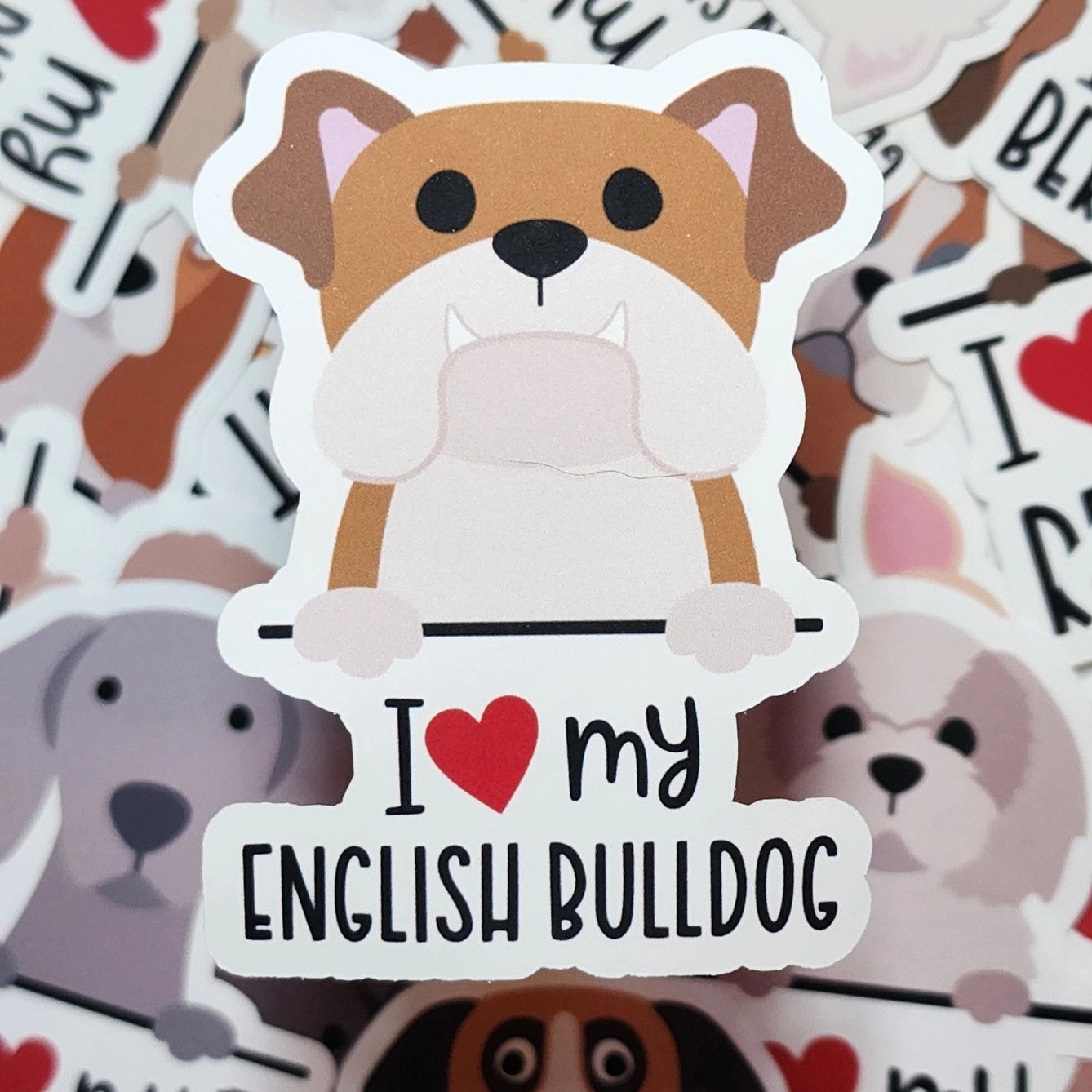 BREED STICKER I LOVE MY ENGLISH BULLDOG