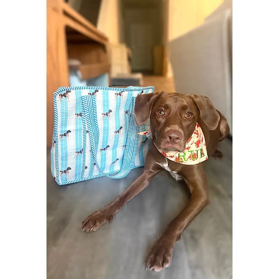 TOTE BAG BLOCK PRINT BLUE RUE POINTER
