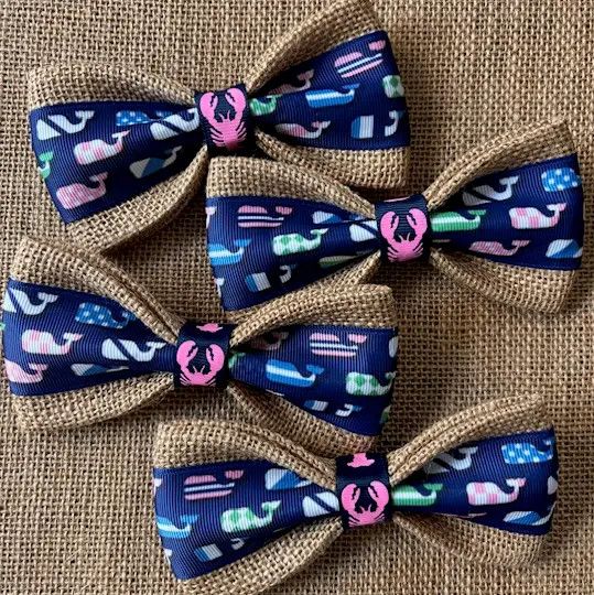 BOW TIE BURLAP PREPPY WHALES