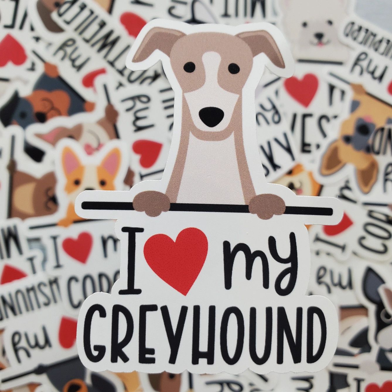 BREED STICKER I LOVE MY GREYHOUND