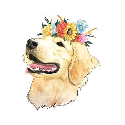 NOVELTY STICKER FLOWER CROWN GOLDEN RETRIEVER