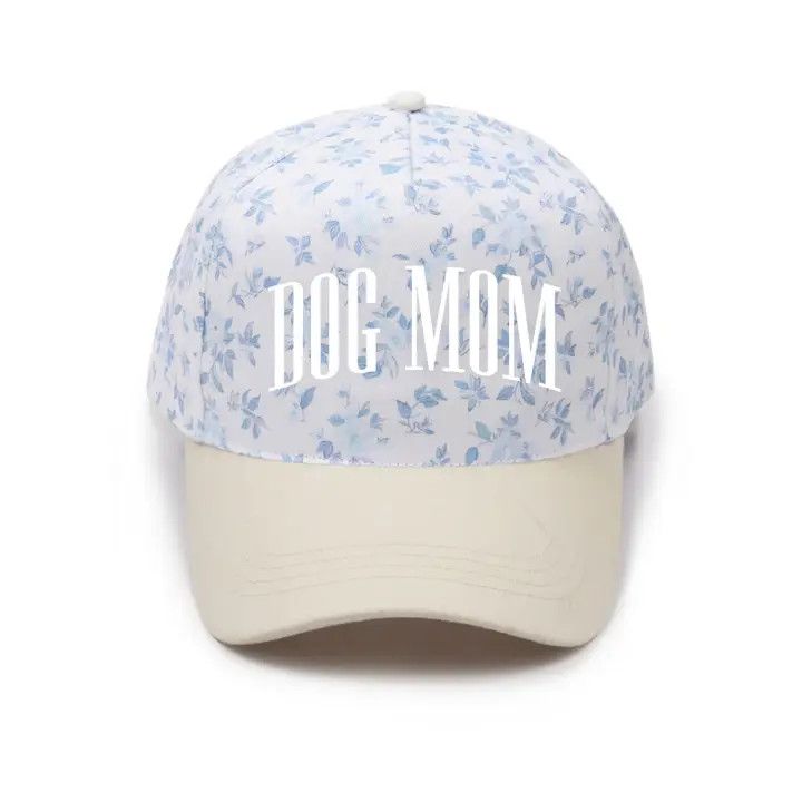 STRUCTURED COTTON HAT BLUE/WHITE FLORAL DOG MOM