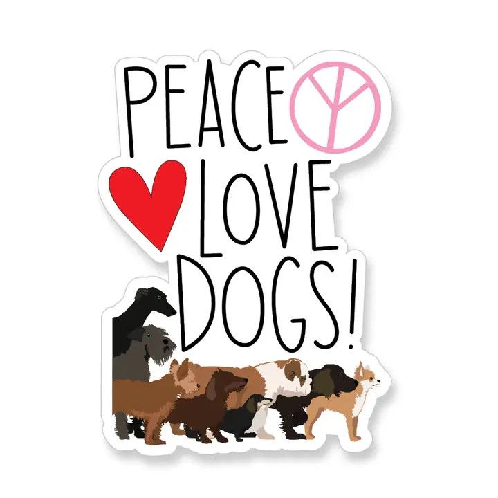 NOVELTY STICKER PEACE LOVE AND DOGS