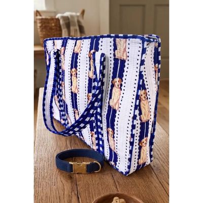 TOTE BAG BLOCK PRINT BLUE CHARLIE YELLOW LABRADOR