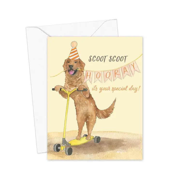 BIRTHDAY CARD SCOOT SCOOT HOORAY GOLDEN RETRIEVER
