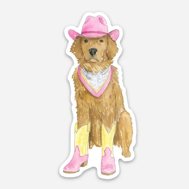 NOVELTY STICKER COWGIRL GOLDEN RETRIEVER