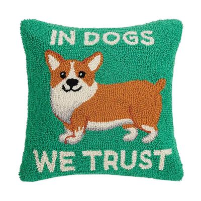 PILLOW IN DOGS WE TRUST CORGI HOOK
