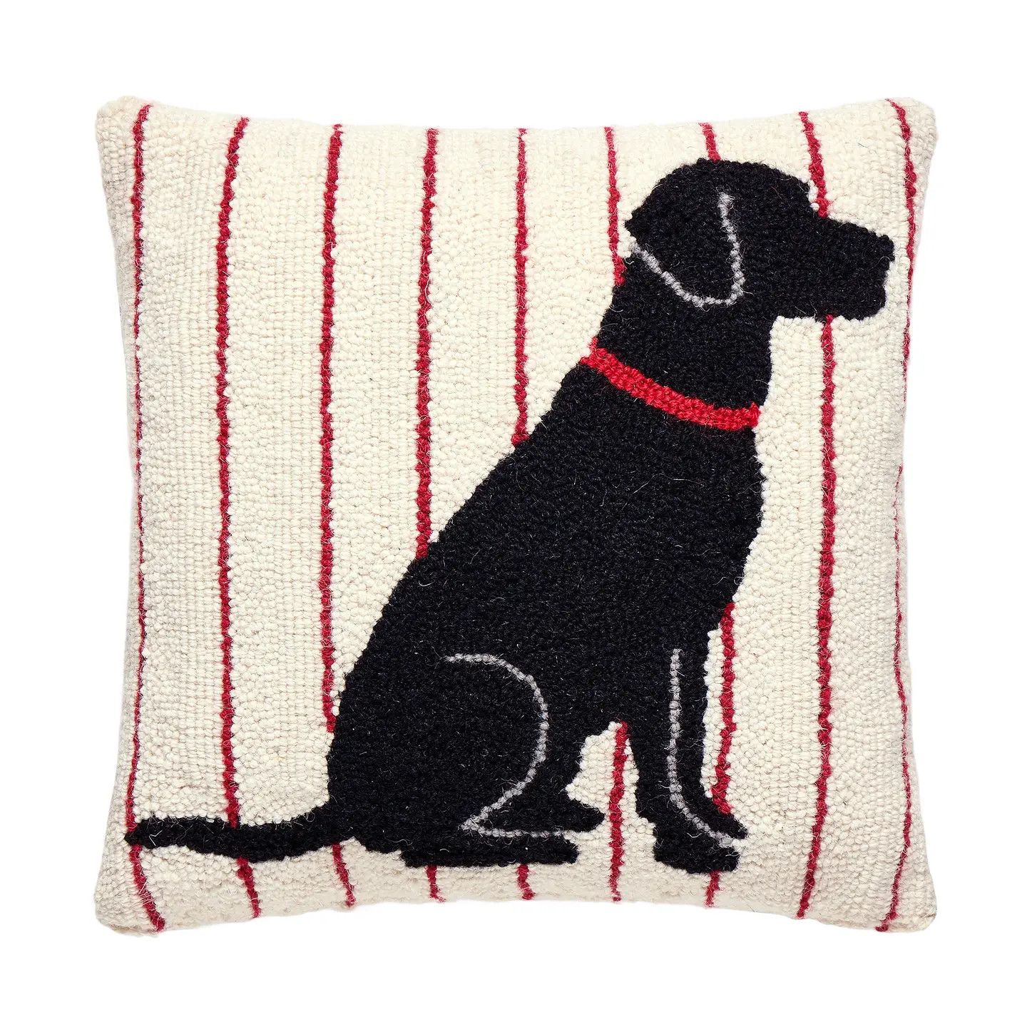 PILLOW RED STRIPE BLACK LAB HOOK