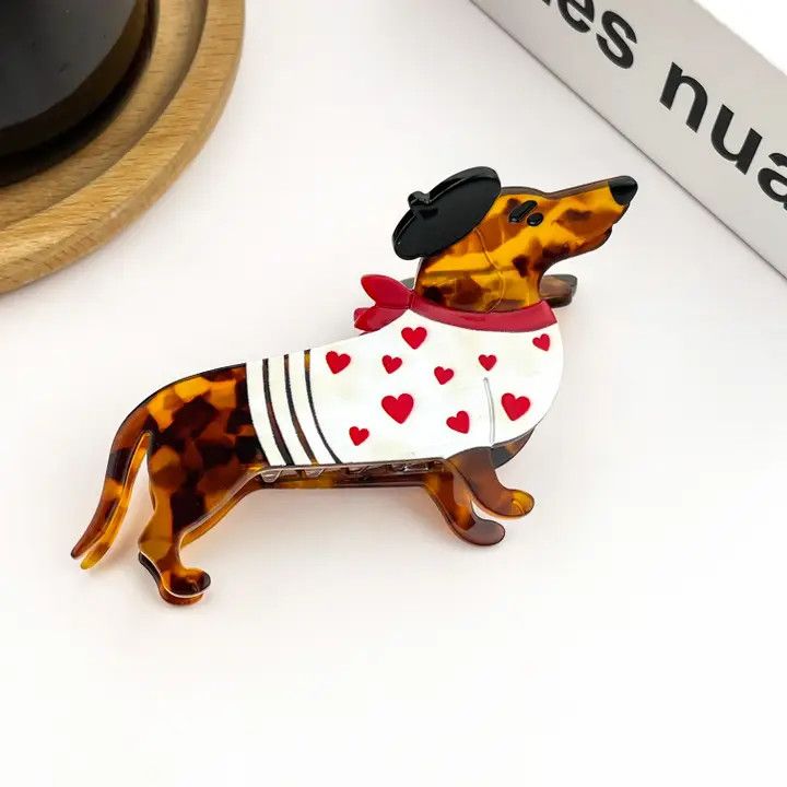 HAIR CLIP HEART SWEATER DACHSHUND