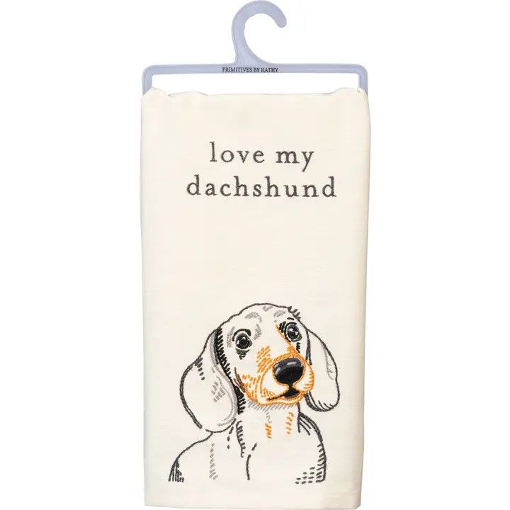 KITCHEN TOWEL EMBROIDERED LOVE MY DACHSHUND