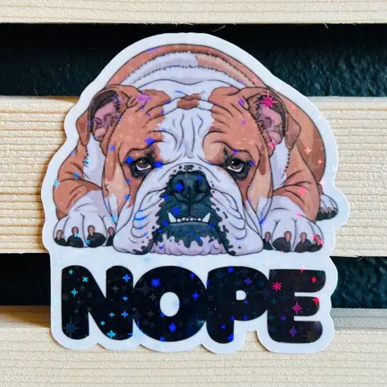 NOVELTY STICKER NOPE BULLDOG GLITTER