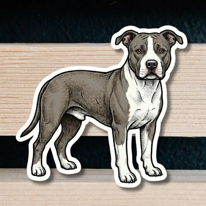 NOVELTY STICKER HAND DRAWN PIT BULL GREY