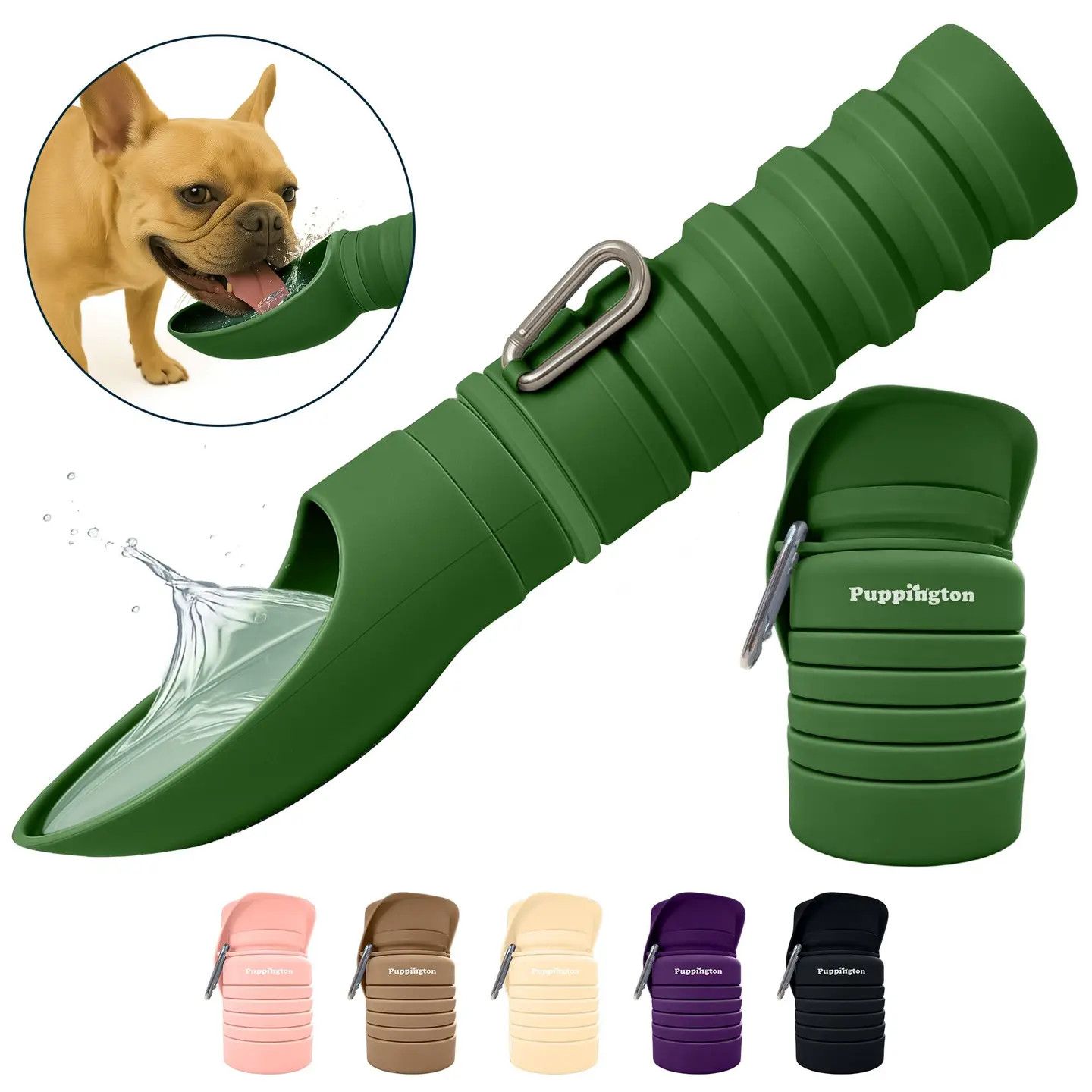 WATER BOTTLE COLLAPSIBLE FLIP AND SERVE FIELD GREEN