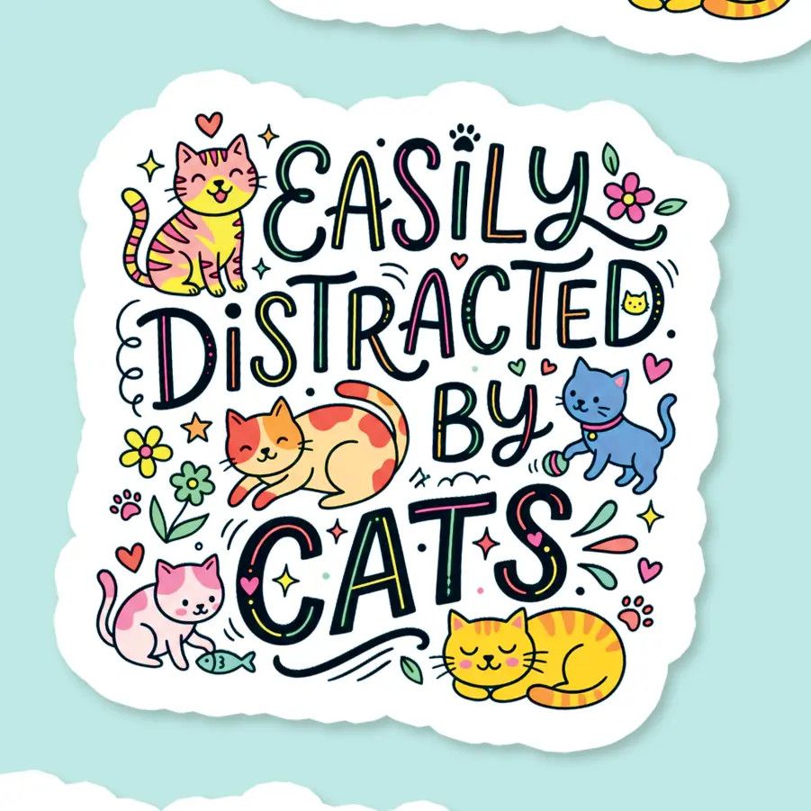 CAT NOVELTY STICKER EASILY DISTRACTED BY CATS