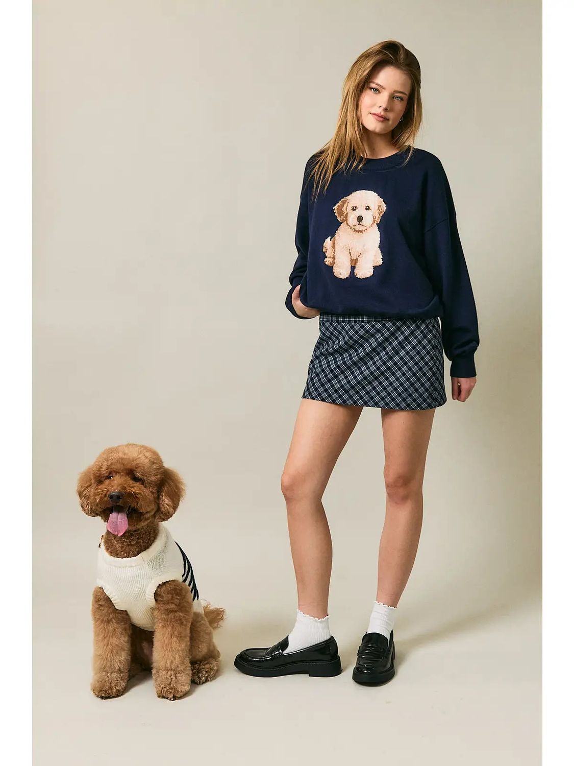 KNIT SWEATER NAVY DOODLE, Size: XS