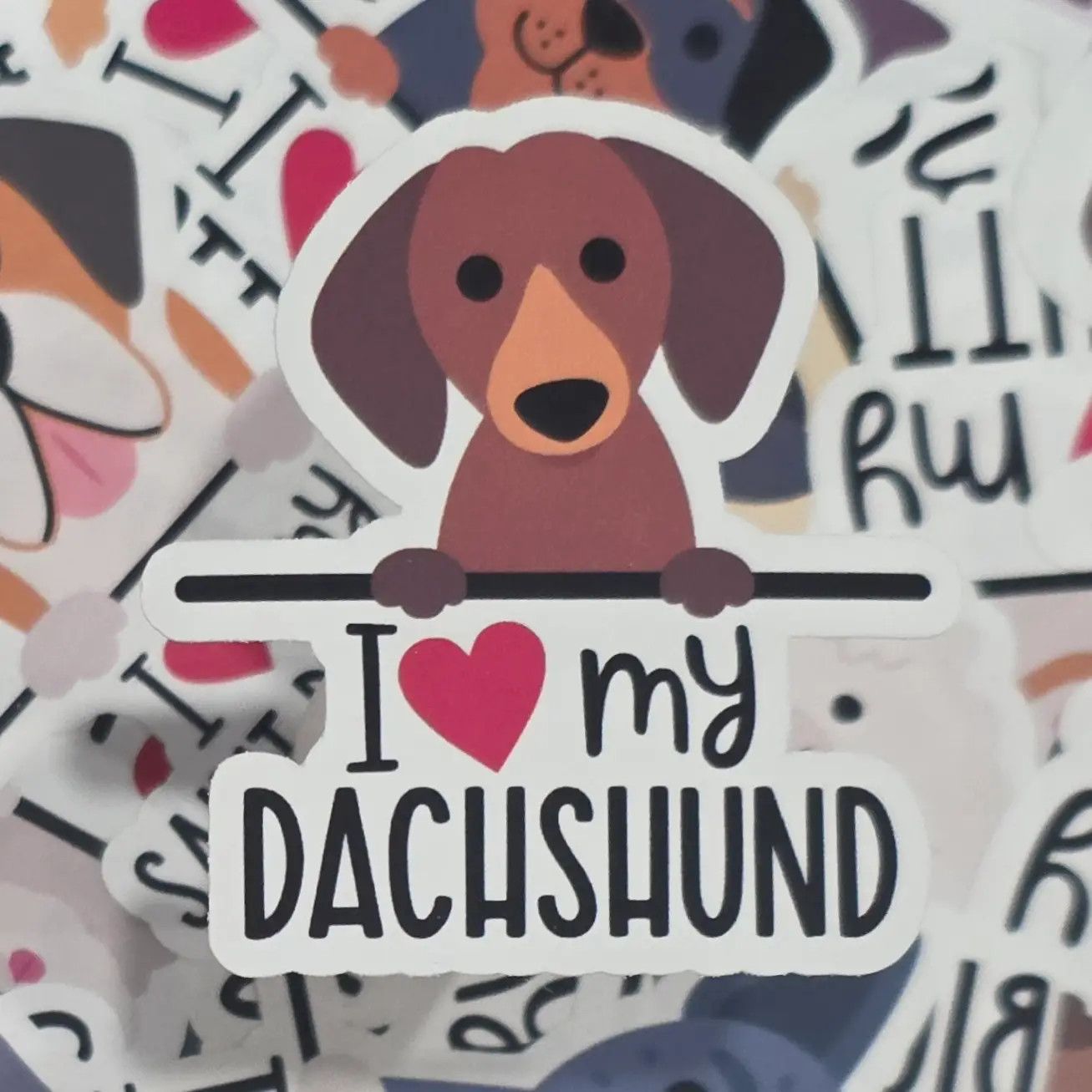 BREED STICKER I LOVE MY DACHSHUND BROWN