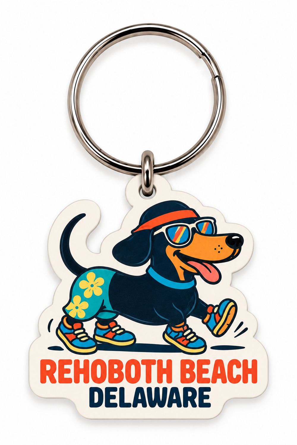 ACRYLIC KEYCHAIN BEACH BOUND DACHSHUND