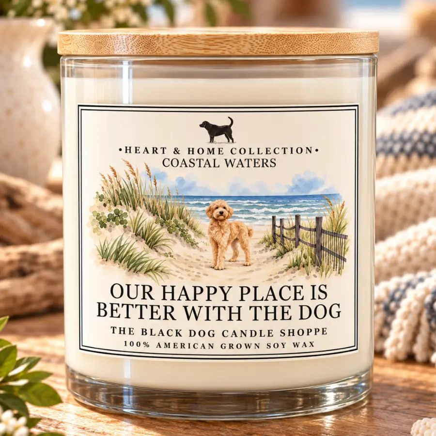 CANDLE OUR HAPPY PLACE IS BETTER WITH THE DOG CLEAR