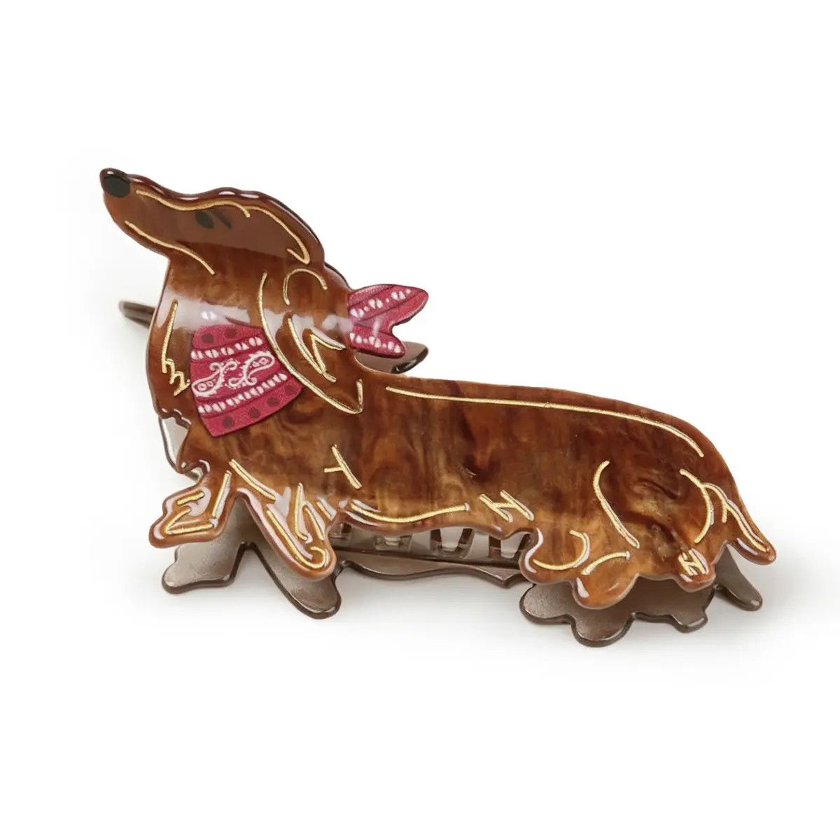 HAIR CLIP RED BANDANA DACHSHUND