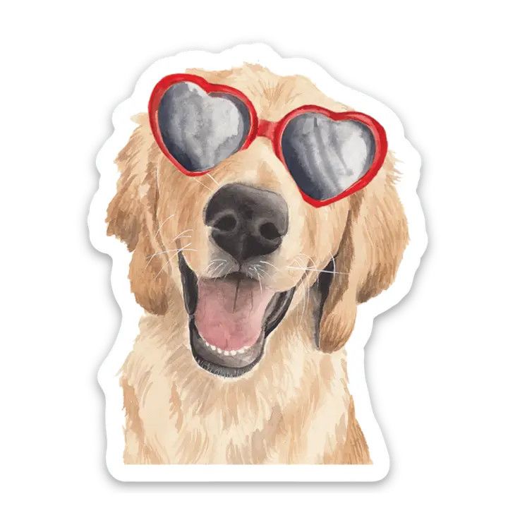 NOVELTY STICKER GOLDEN RETRIEVER IN HEART SUNGLASSES