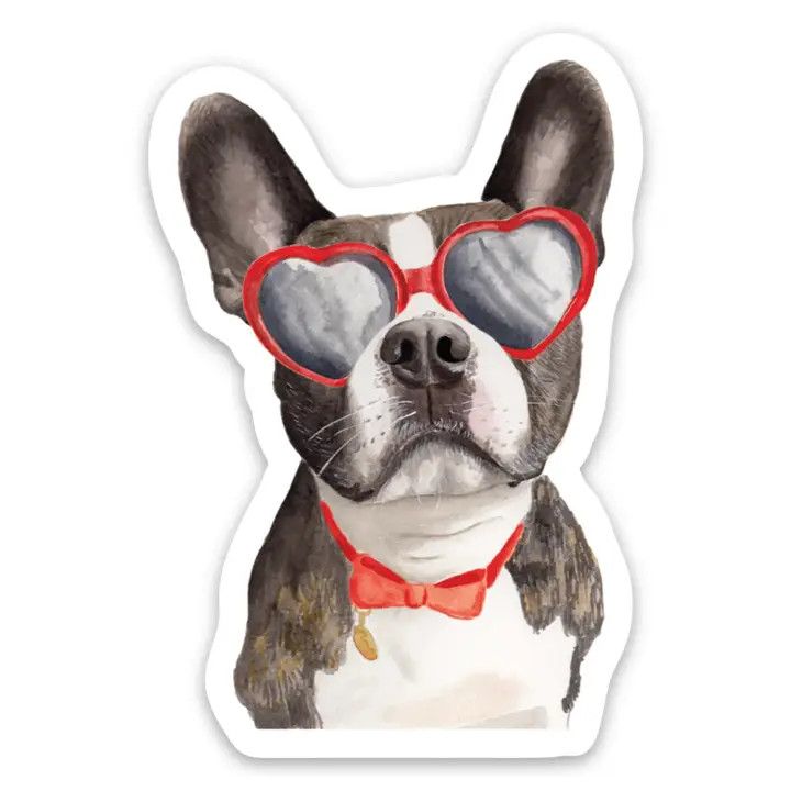 NOVELTY STICKER FRENCH BULLDOG IN HEART SUNGLASSES