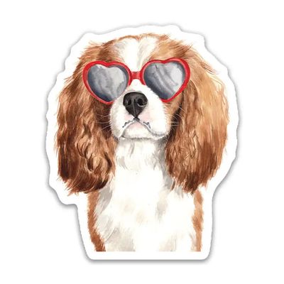NOVELTY STICKER CAVALIER KING CHARLES SPANIEL HEART SUNGLASSES