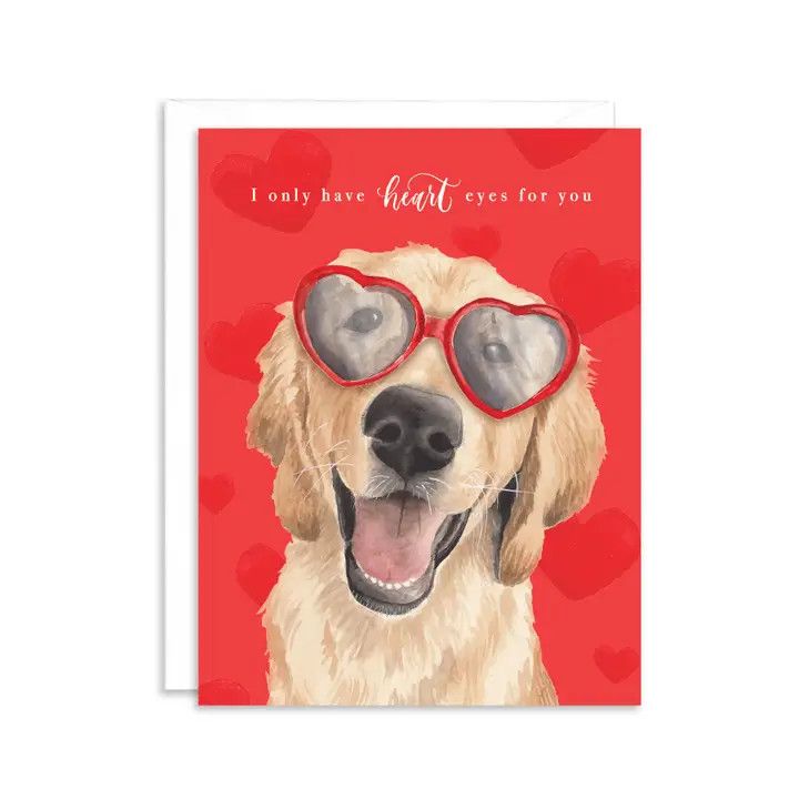 VALENTINE'S DAY CARD HEART EYES GOLDEN RETRIEVER