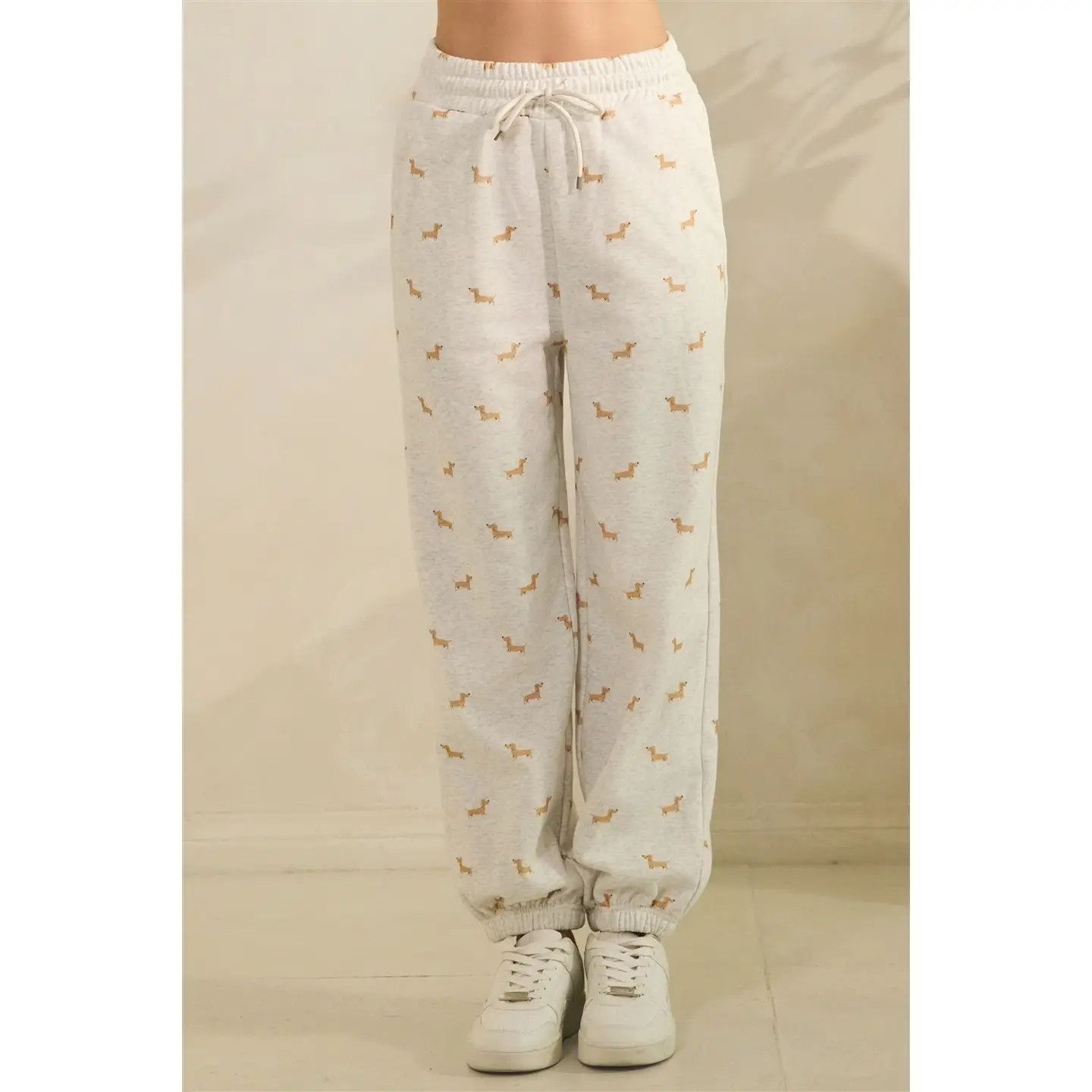 SWEATPANTS ALL OVER DACHSHUNDS, Color: OATMEAL, Size: S