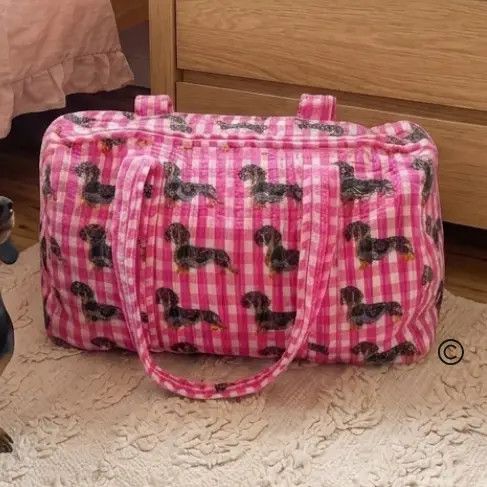 DUFFEL BAG BLOCK PRINT PINK CHLOE DACHSHUND