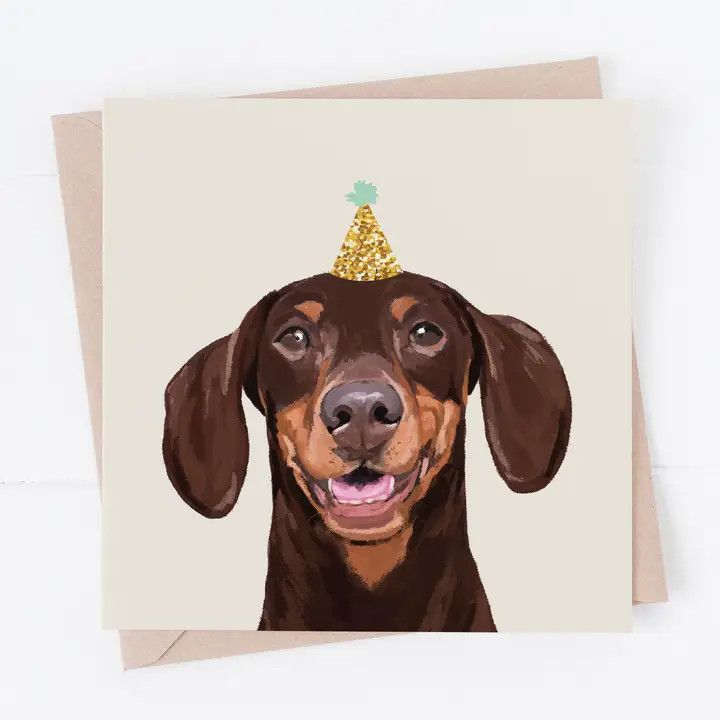 BIRTHDAY CARD PARTY DACHSHUND BROWN