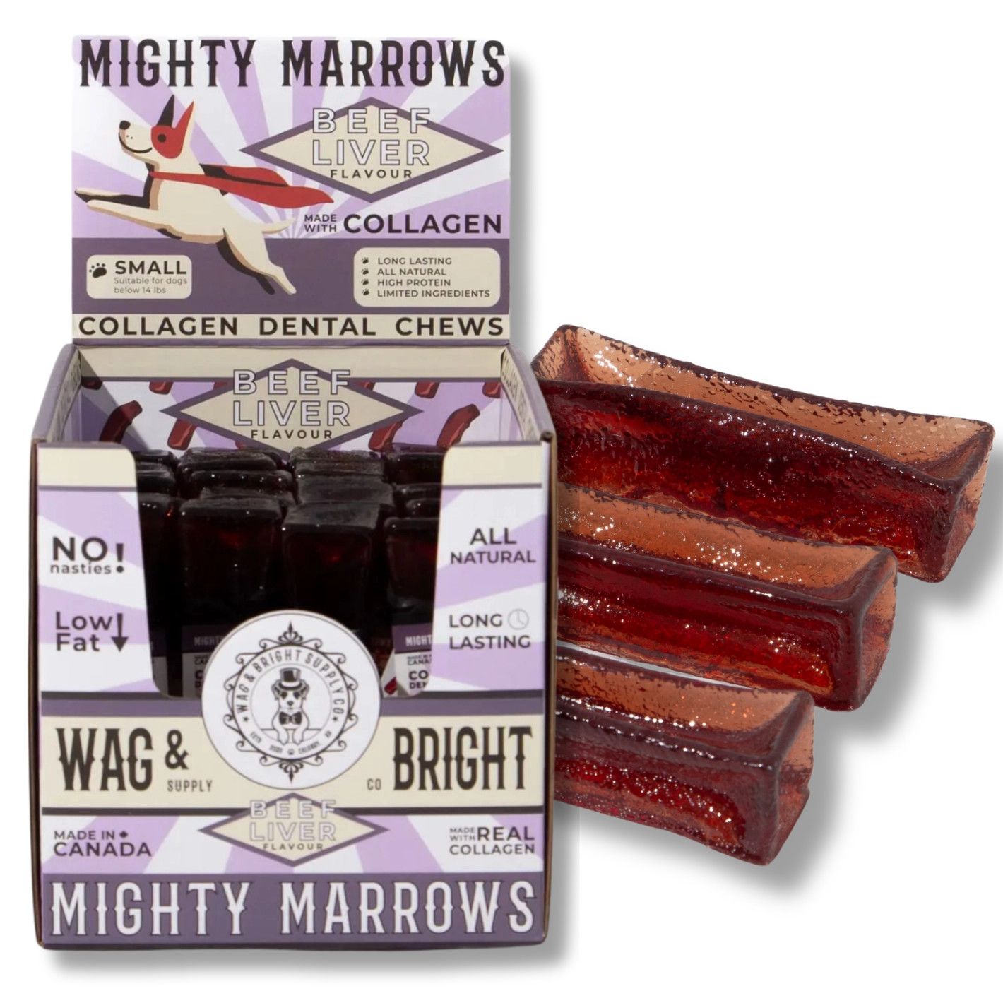 MIGHTY MARROWS DENTAL CHEWS, Color: BEEF LIVER, Size: S