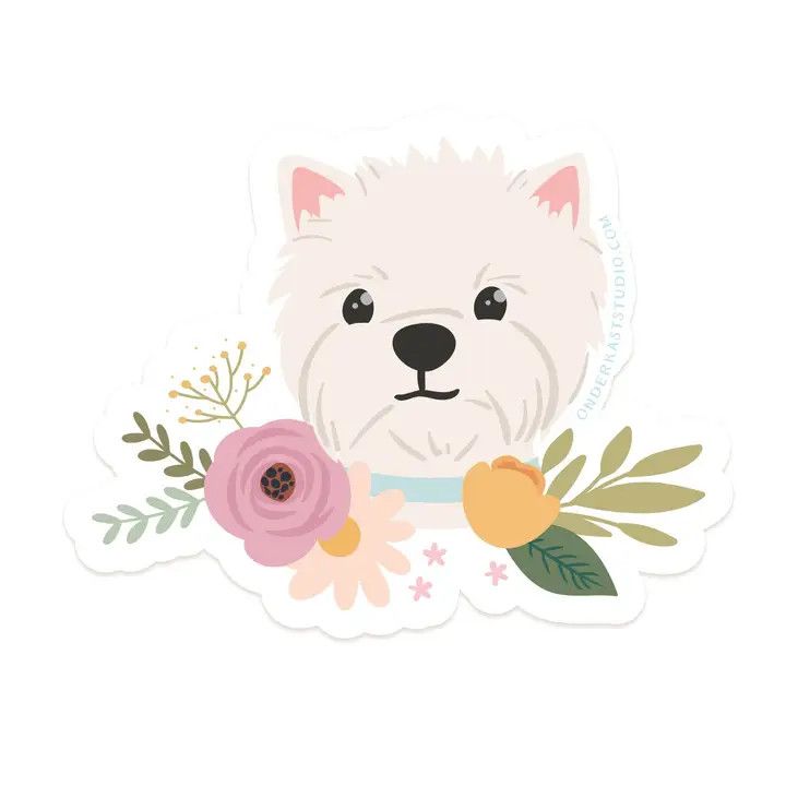 NOVELTY STICKER FLORAL WESTIE