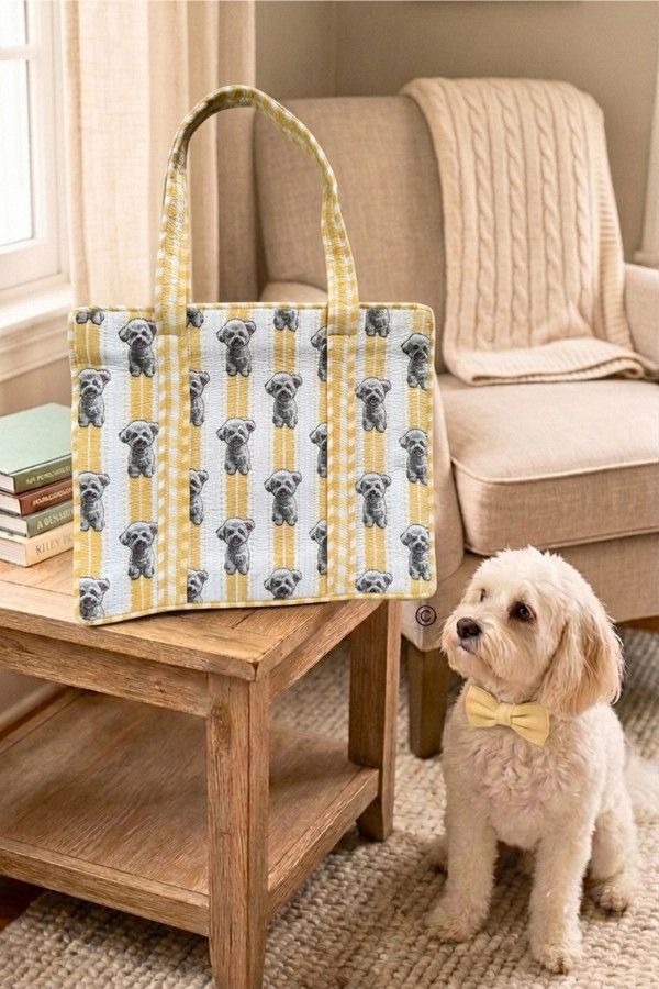 TOTE BAG BLOCK PRINT YELLOW FRANKIE MALTESE