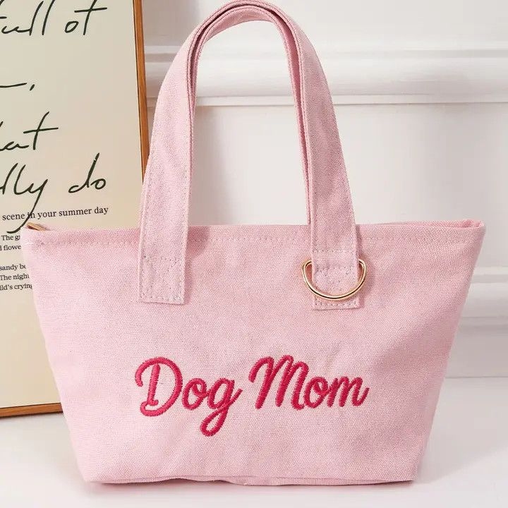 MINI TOTE BAG CANVAS DOG MOM PINK