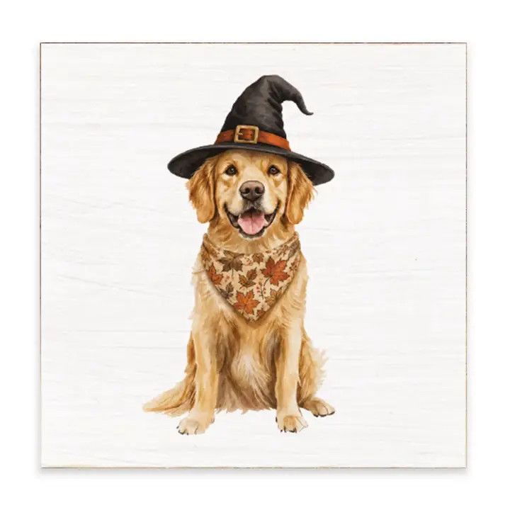 BLOCK SIGN AUTUMN GOLDEN RETRIEVER