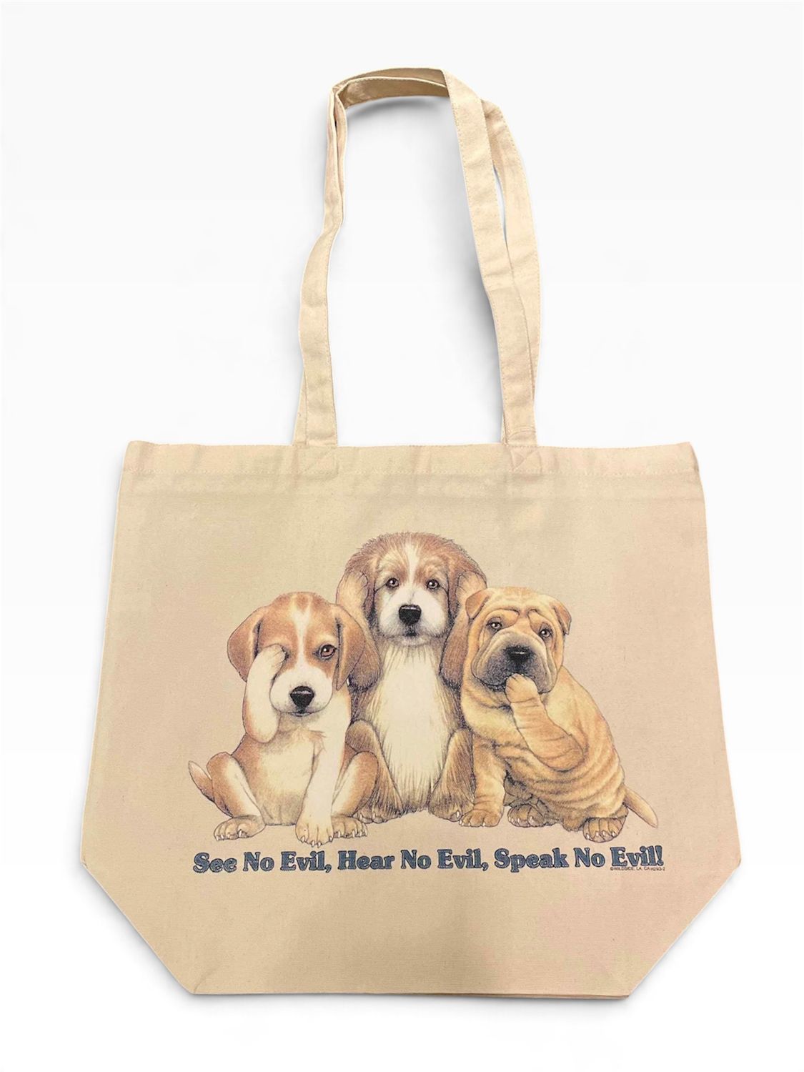 TOTE BAG CANVAS THREE WISE DOGS