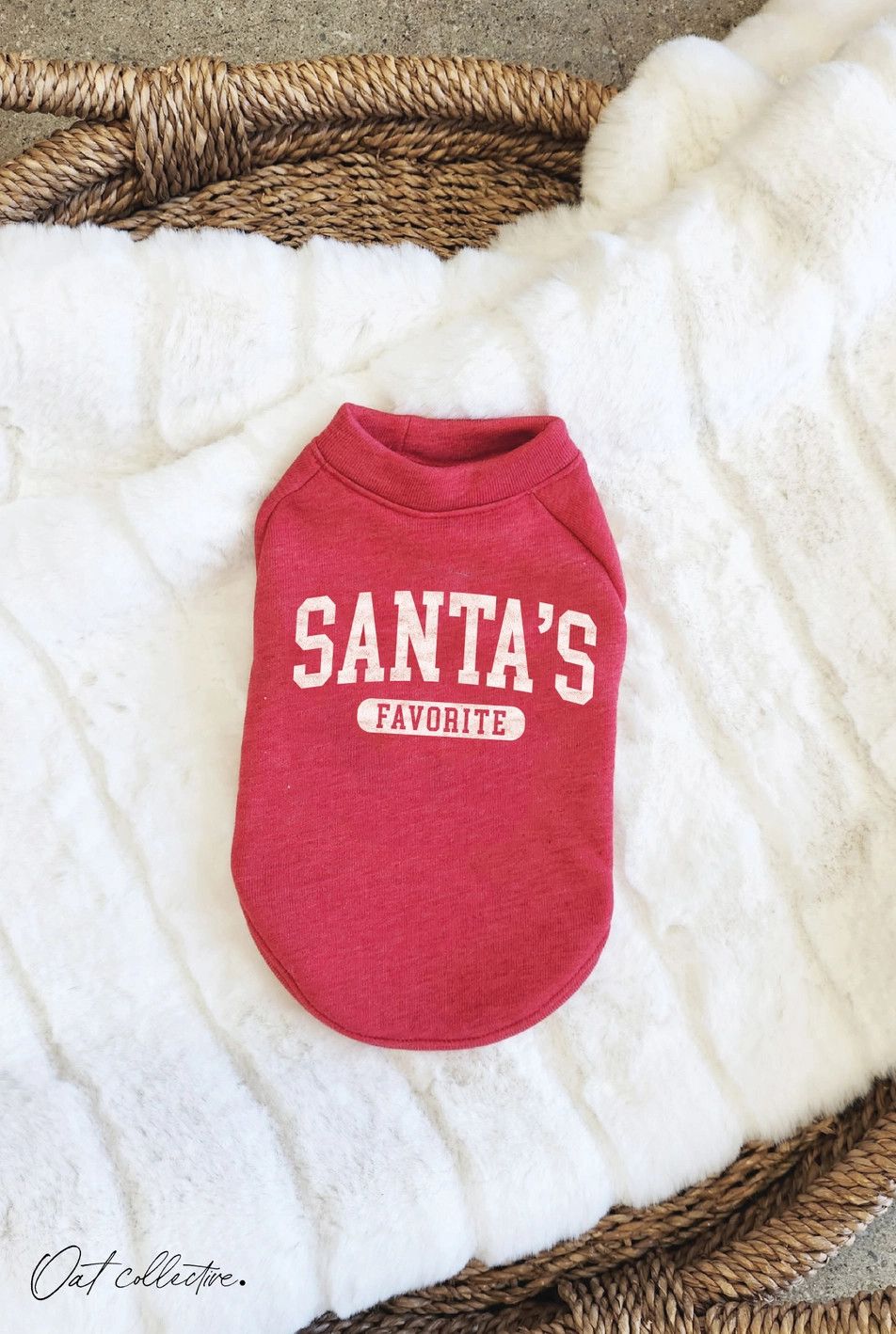 DOGGY CREWNECK SANTA'S FAVORITE, Color: CRANBERRY, Size: XS