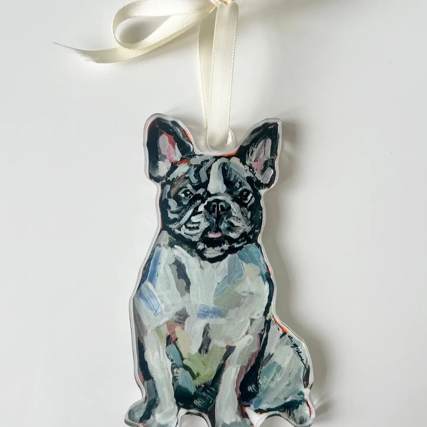 ACRYLIC ORNAMENT FRENCH BULLDOG BLACK &amp; WHITE