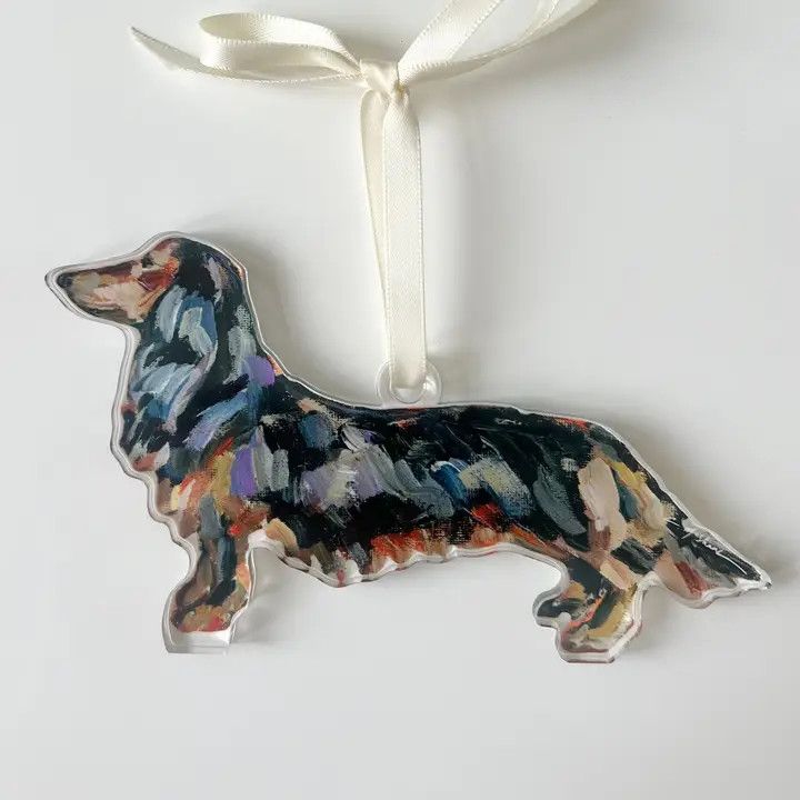 ACRYLIC ORNAMENT LONGHAIRED DACHSHUND