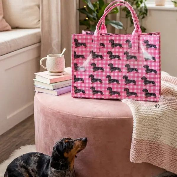 VINYL TOTE BAG PINK CHLOE DACHSHUND