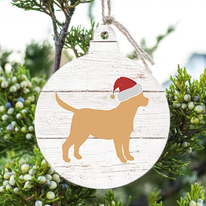 WOOD ORNAMENT SANTA YELLOW LAB