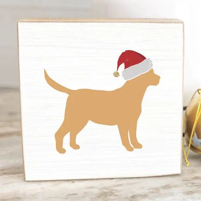 BLOCK SIGN SANTA PAWS YELLOW LAB