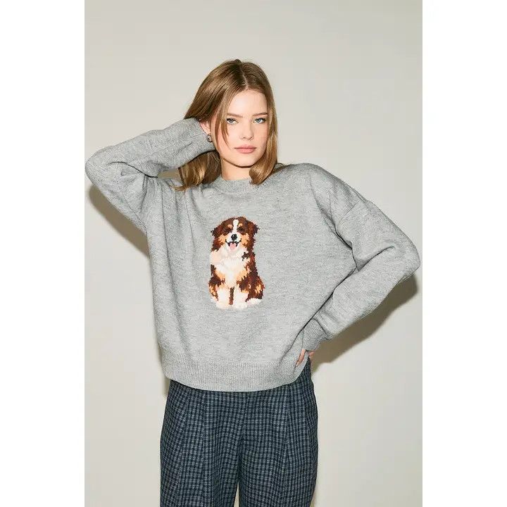 KNIT SWEATER GREY AUSTRALIAN SHEPHERD, Size: XS