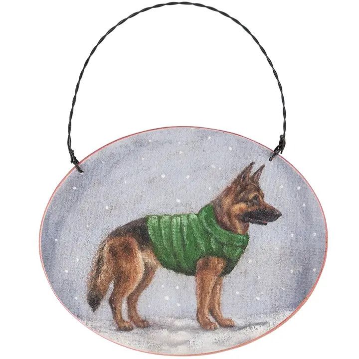 WOOD ORNAMENT COZY GERMAN SHEPHERD