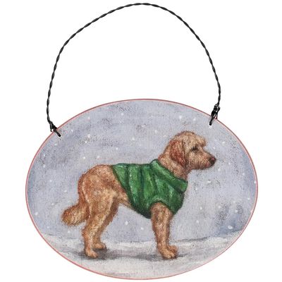 WOOD ORNAMENT COZY GOLDENDOODLE