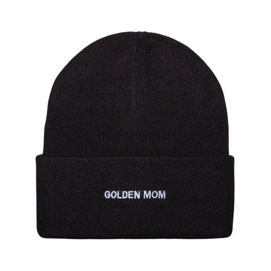 KNIT BEANIE BLACK GOLDEN MOM