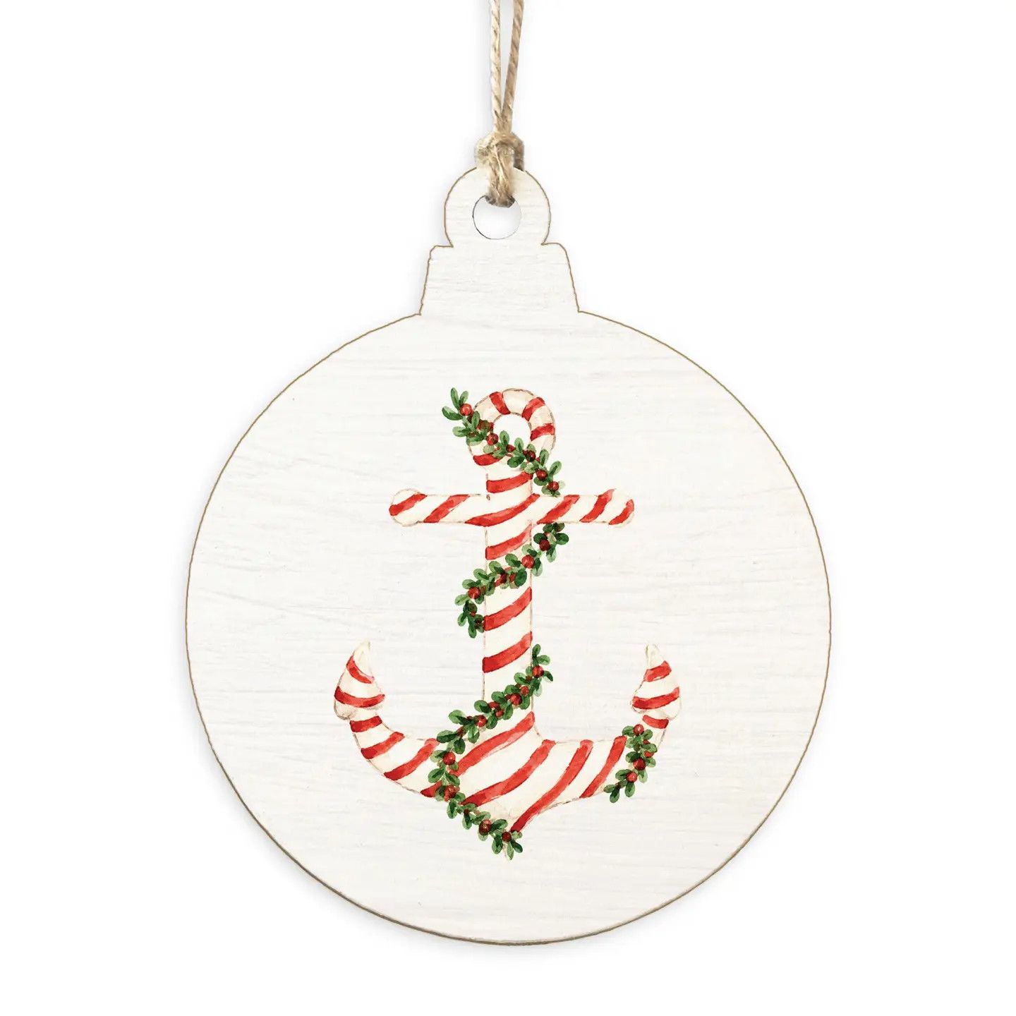 WOOD ORNAMENT CANDY CANE ANCHOR