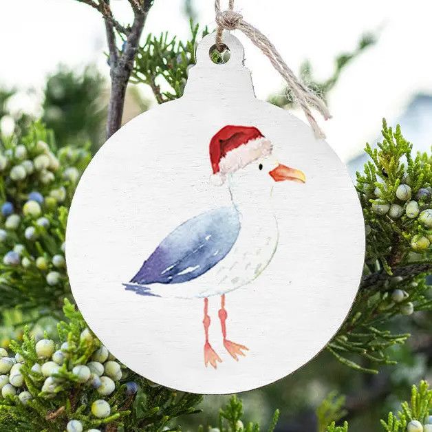 WOOD ORNAMENT SANTA SEAGULL